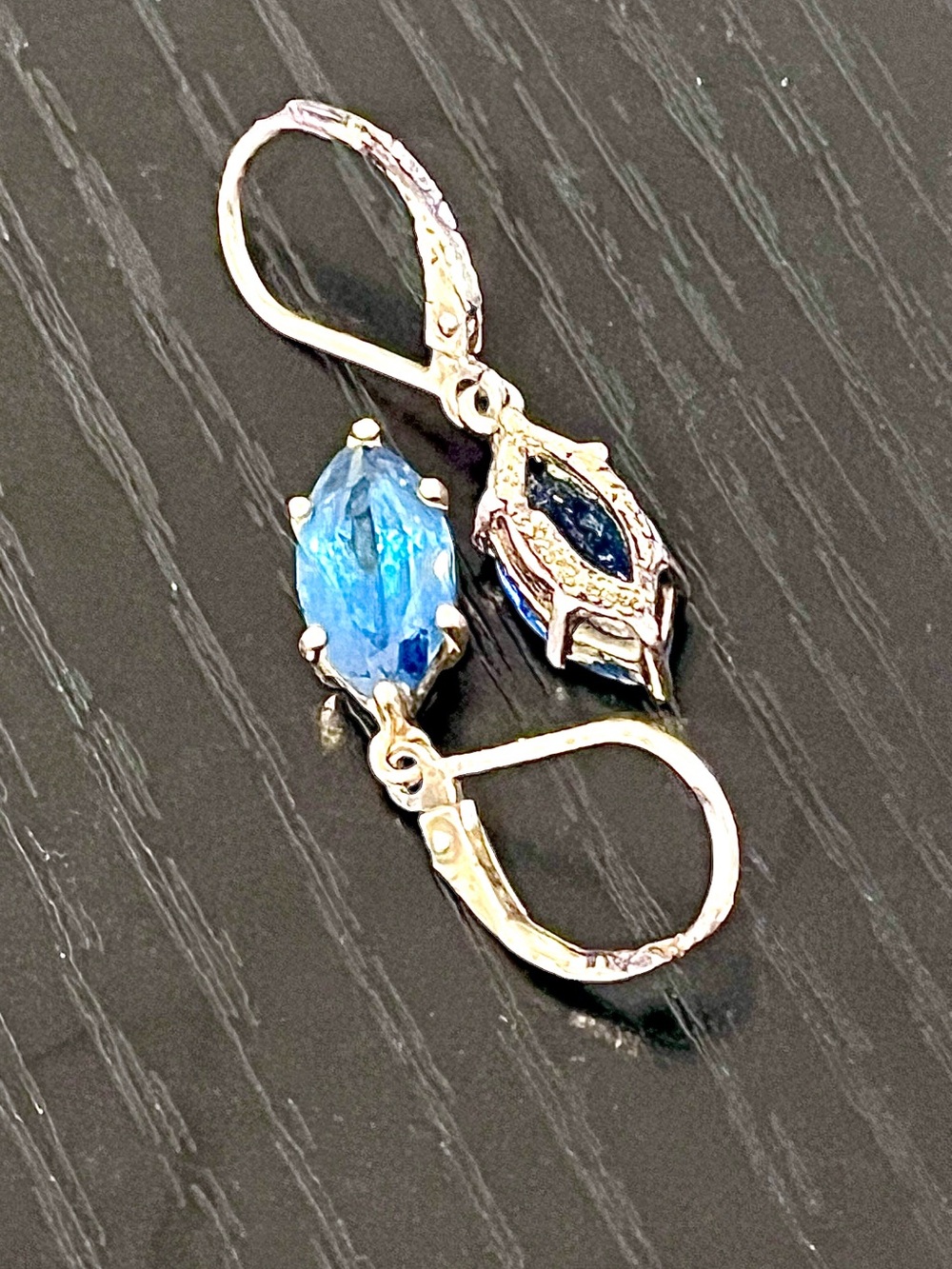 Vintage 925 Sterling Silver London Blue Topaz Marquise Drop Earrings - Picture 2 of 3